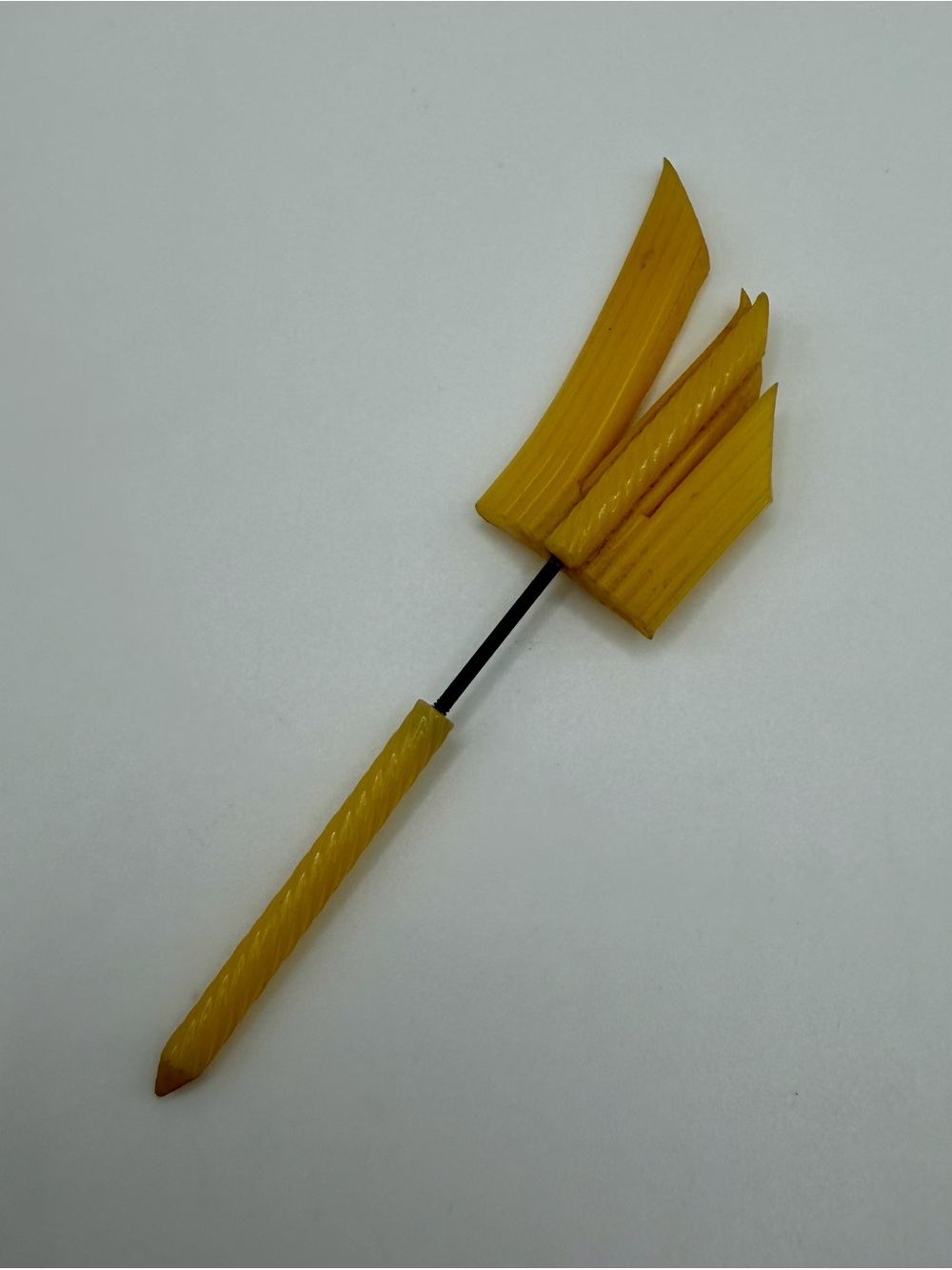 Vtg Carved Butterscotch Catalin Bakelite Style Art Deco Hat Pin Stick Geometric